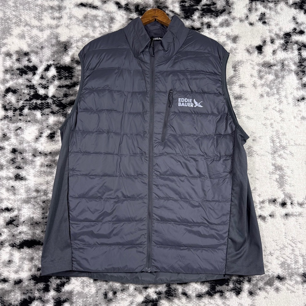Eddie‎ Bauer Puffer Vest Mens Size Extra Large Gray Full Zip 550 Down Outdoors